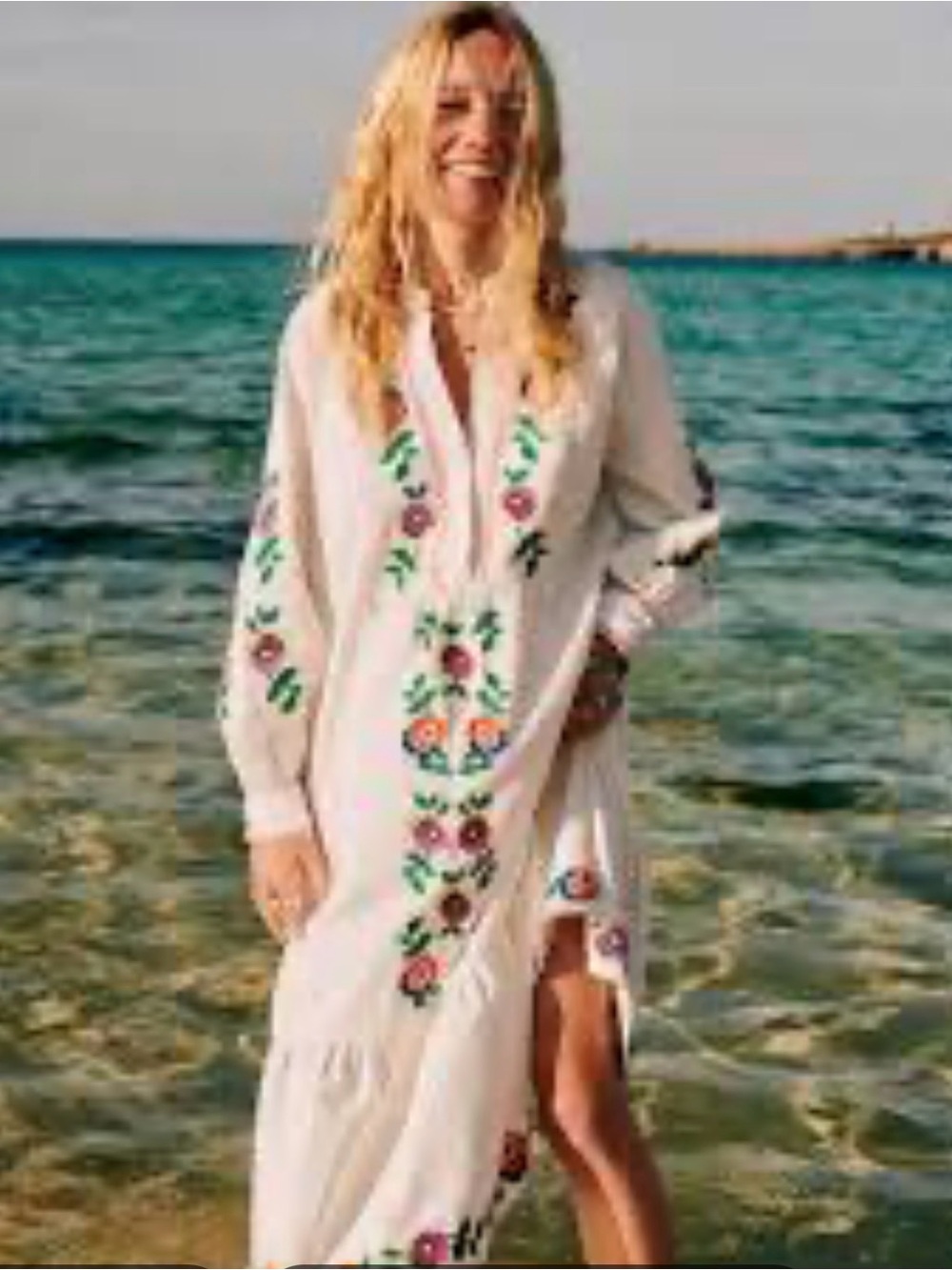 NWT Sézane embroidered midi peasant dress. Size 36/ US 4